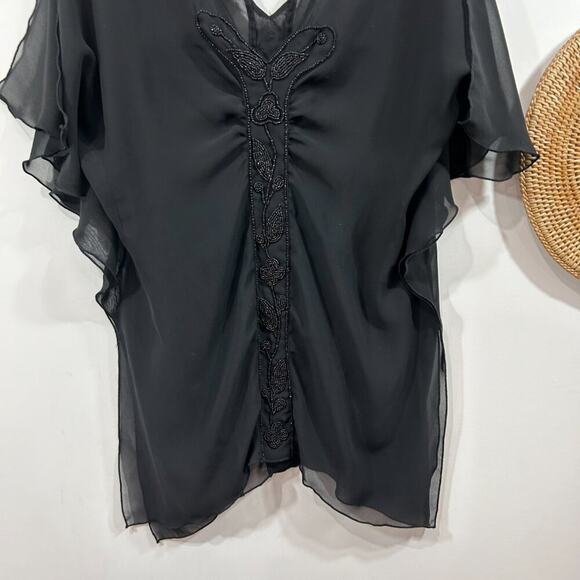 Vintage Y2K ICE Neutral Black Sheer Beaded Flowy Boho Long Tunic Top Blouse 4 - Picture 5 of 9
